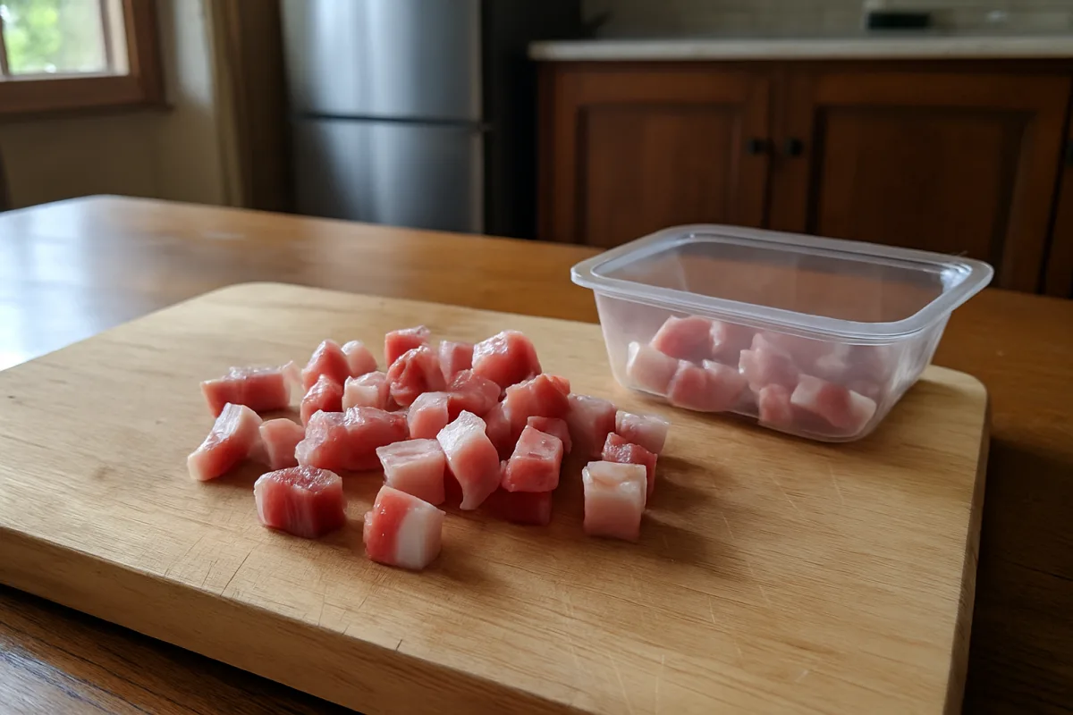 Pancetta a cubetti cruda sul tagliere: quando si può e quando no